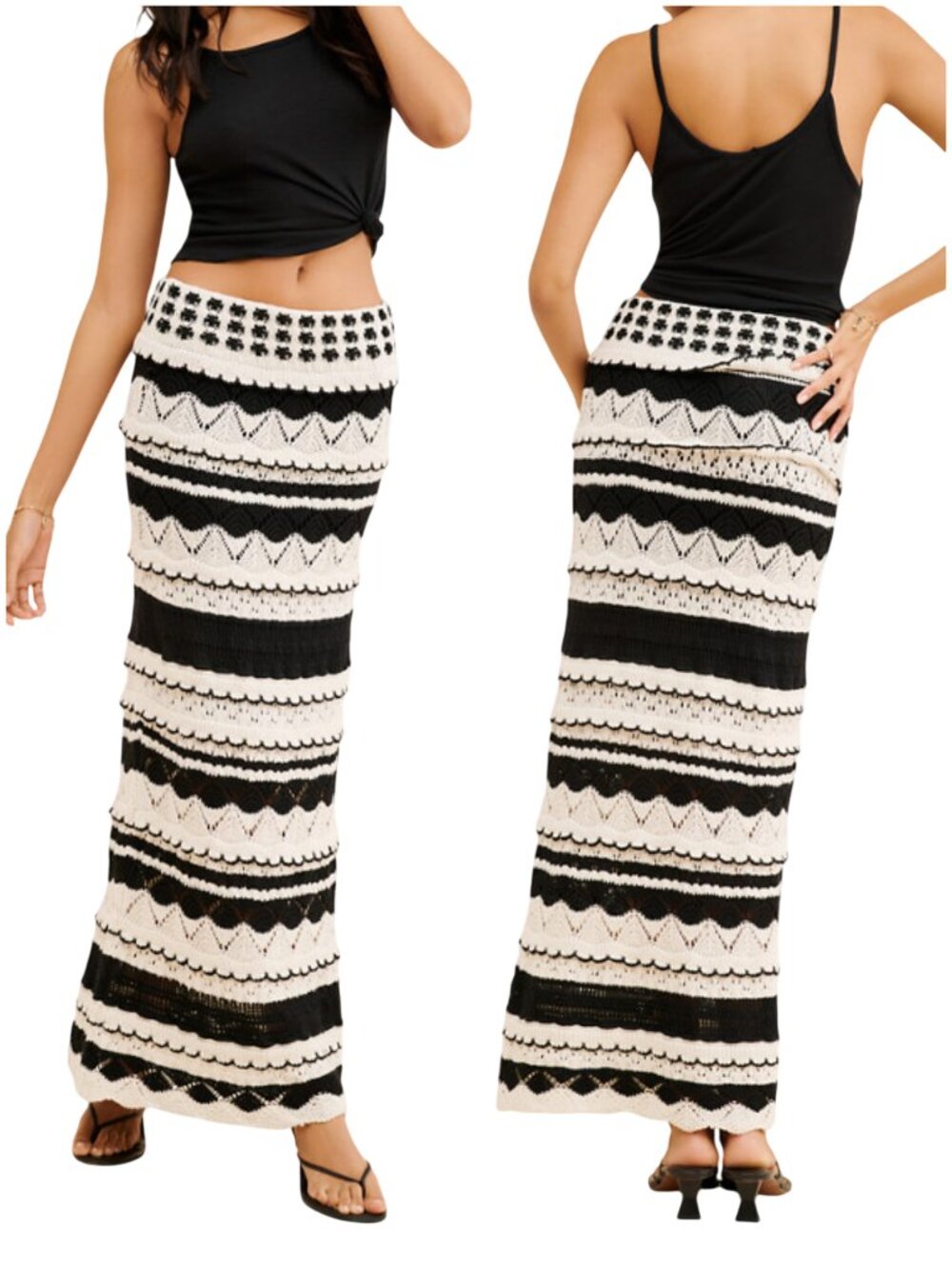 By Anthropologie Textured Knit Midi Skirt size M medium black white sweater